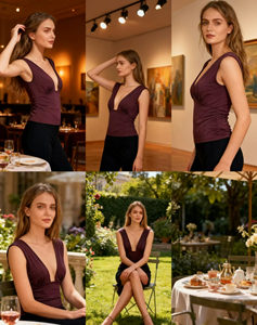 Dernières tendances en matière de hauts courts pour femmes, hauts sexy et tendance pour femmes dans des styles modernes, t-shirt à col en V profond, t-shirt sans manches - Product Image 3