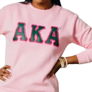 <b>Pink</b> with Green Leather <b>Sweatshirt</b> for Women Crewneck Long Sleeve Pullover Contrast Applique Sorority Inspired Casual Fashion - Product Image 2