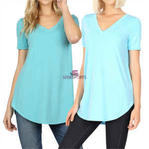 T-shirt rouge à manches courtes et col en V pour femme, 100 % coton biologique de luxe, pré-rétréci, certifié GOTS, doux, respirant et ajusté - Product Image 1