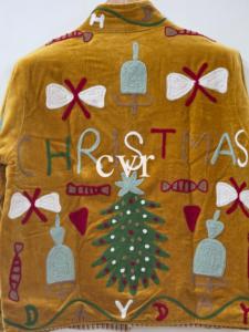 Hand Embroidered Velvet <b>Christmas</b> Santa Bomber <b>Jacket</b> Full Sleeve Zipper Closure Adult Winter <b>Jacket</b> - Product Image 5