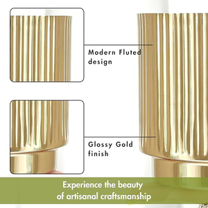 Fluted Metal Indoor Planters with Stands, Golden - Set of 2 Metal planter <b>pot</b> in Golden – for potted plants & <b>succulents</b> planter - Product Image 6