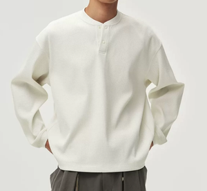 <b>Men's</b> Regular Fit Waffle Knit <b>Henley</b> Shirt <b>Long</b> <b>Sleeve</b> Solid Color Button Up Collar Casual Top Autumn Wear - Product Image 3