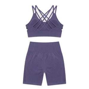 Ensemble de sport côtelé sans couture style frais pour femme – Soutien-gorge et short athlétiques en tissu tricoté extensible, confortable et élégant, deux pièces - Product Image 6