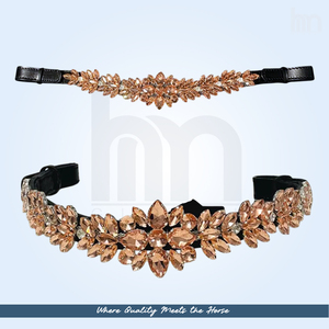 Custom Leather Horse Bridle Browband Peach Champagne <b>Crystal</b> <b>Cluster</b> Snap On Browband Equestrian Bling Horse Tack Accessories - Product Image 4