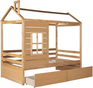 Cadre de lit à plateforme en bois massif naturel Lattes durables Pleine grandeur-Pas besoin de sommier Étagères de chevet adaptées aux enfants - Product Image 4