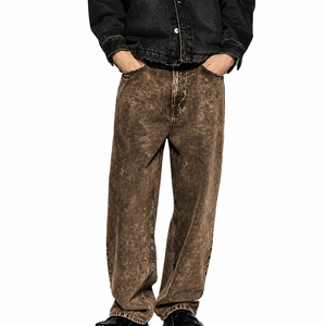 Jean en denim extensible pour homme, coupe droite, noir, effet usé, taille mi-haute, respirant, écologique, saison hiver - Product Image 5