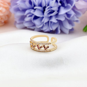 Wholesale 14K Gold Plated Zircon Double Layer Heart Adjustable <b>Open</b> <b>Ring</b> for Women Wedding Engagement Gift with Pave Setting - Product Image 4