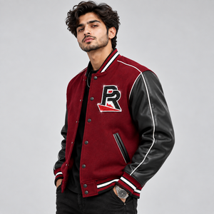 Chaqueta universitaria personalizada para hombre, estilo cheerleading, con letras de diamantes de imitación y mangas de cuero premium. La mejor calidad, último diseño. - Product Image 2