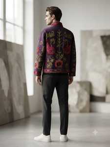 Chaqueta de Terciopelo Morado Ciruela al por Mayor para Hombre, Chaqueta Bordada de Diseñador Premium, Ropa Exterior Étnica Tradicional Multicolor - Product Image 2