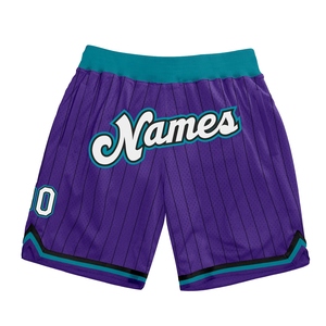 Shorts de basketball authentiques OMMIZ INDUSTRY personnalisés, rayés violet-noir et blanc-vert-bleu, vente en gros directe - Product Image 1