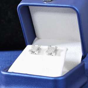 Boucles d'oreilles clous de luxe en or véritable 9K, serties de diamants de laboratoire taille brillant rond, certifiées IGI, motif grille 3D, pour hommes et femmes, idéales pour mariage et soirée - Product Image 2