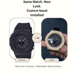 Boîtier de montre GA2100 en or glacé avec lunette à pointes, kit de modification en métal octogonal avec moissanite, couleur personnalisée, matériaux recyclés, échantillon de moule - Product Image 1