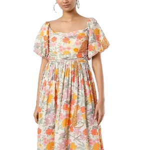 Summer Casual Cute Boho Printed Women's Beach Floral Printed Summer Women Short Sleeves Calf Length Square Neck Print Dresses - Product Image 4