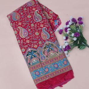 Majestic Lightweight Indian Ethnic Crimson <b>Red</b> Paisley Peacock Daman 54 Inches Crepe Fabric Shimmering <b>Sequin</b> Detail Bridal - Product Image 3