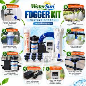Kit de Nebulización para Exteriores, Sistema de Enfriamiento de Jardín con Bomba, Temporizador, Filtro, Tubos y Boquillas para Patio y Jardín - Product Image 1