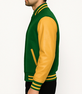 Custom College <b>Letterman</b> <b>Jacket</b> with Personalized Logo Embroidery Decorative Team Patches Snap Closure Ribbed Waistband - Product Image 2