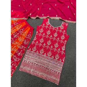 Ensemble de haut, pantalon palazzo et dupatta pour femmes avec broderie et travail de paillettes - Product Image 6