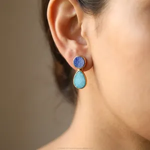 Handmade Blue Druzy 18k Gold Plated Fancy Drop <b>Earrings</b> Elegant Teardrop Dangle Stylish Fashion Wedding Jewelry For Women's - Product Image 2