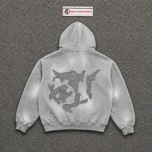 เสื้อฮู้ดดี้โอเวอร์ไซส์สีเทาประดับคริสตัลระยิบระยับ สไตล์โมเดิร์นสตรีทแวร์ ลายจุด ผ้าฝ้ายเฟรนช์เทอร์ - Product Image 6