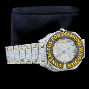 Montre-bracelet classique Hip Hop pour homme, haut de gamme, boîtier carré élégant, cadran à chiffres romains, verre quartz, entièrement sertie de diamants Moissanite - Product Image 2