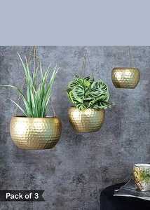 Set of 3Hanging Planter Pot With Chain For Indoor Outdoor Plants Decorative Gold Finish Circular Design Minimalist Style - Product Image 5