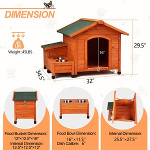 Cuccia Rettangolare per Animali Domestici 88x106x77cm per Esterni e Interni con Ciotola per Cibo e Contenitore Portaoggetti - Product Image 6