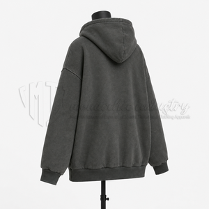 Sweat-shirt à capuche zippé gris délavé vintage personnalisé, 100% coton molletonné, coupe-vent, respirant, streetwear, vente en gros OEM ODM - Product Image 4