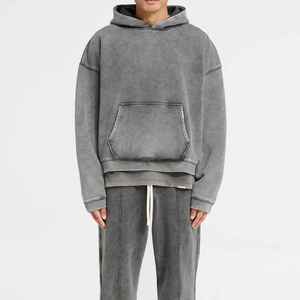 Men's Hooded Casual Acid Wash Tracksuits Polyester Cotton French Terry Fleece Eco-Friendly Breathable Oversized Sweatsuit Set - Product Image 3