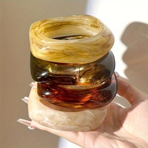 wholesale price Beige Acrylic Resin <b>Bangle</b> <b>Bracelet</b> Geometric Round Minimalist Cuff <b>Bangles</b> for Women - Product Image 4
