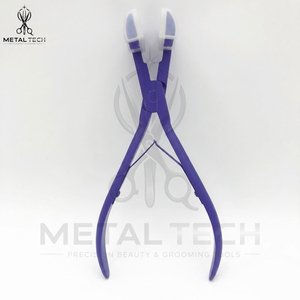 Pince à presser pour extensions capillaires bleues, corps en acier inoxydable, mâchoires en silicone blanc, outil de scellage à tête plate pour salon - Product Image 6