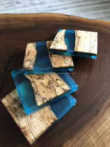 ถาดรองแก้วไม้อะคาเซียถาดรองแก้วไม้อีพ็อกซี่ทำจากเรซินสำหรับกาแฟชาเบียร์มีโลโก้ตามสั่ง - Product Image 4