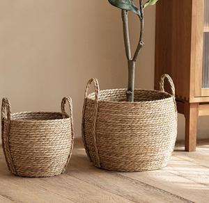 Vietnam Manufacturer Retro Style Seagrass Floor Storage Pots Handles Handwoven Eco-Friendly Durable 24L Capacity Outdoor - Product Image 6