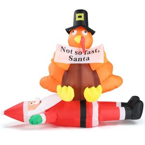 4.9 FT Lighted Christmas Inflatable Decoration Funny Santa Claus and Turkey Sitting in Yard Outdoor Holiday Blow Decorations - Product Image 4
