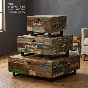 Reclaimed <b>Wooden</b> Iron <b>Chest</b> Box Set Big Medium Small Rustic Storage <b>Trunks</b> Vintage Industrial Furniture - Product Image 3