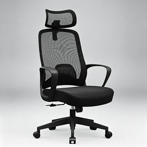 Silla de Oficina Ergonómica de Malla con Reposacabezas Ajustable, Silla de Escritorio Giratoria Negra, Diseño Contemporáneo, Base de Plástico, Reposabrazos Fijos de Acero - Product Image 1