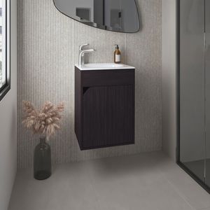 Mobile bagno sospeso Bethel nero a una anta con ampio lavabo in resina e due ripiani contenitore - Product Image 1