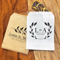 Sacs en papier personnalisés en gros pour cadeaux de mariage, sacs biodégradables de qualité alimentaire imprimés par transfert thermique pour biscuits, beignets, cadeaux de fête