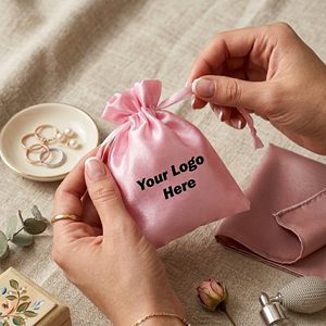 Handcrafted Soft Silk-Cotton <b>Pouch</b> Satin <b>Drawstring</b> Small Bag With Custom Logo For Wedding Favors And Branding - Product Image 1