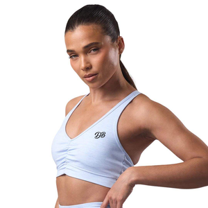 Top Deportivo Azul Claro para Mujer con Logotipo Personalizado, Cuello en V Fruncido, Sin Costuras, para Entrenamiento, Conjunto de Gimnasio, Ropa Deportiva al por Mayor - Product Image 1