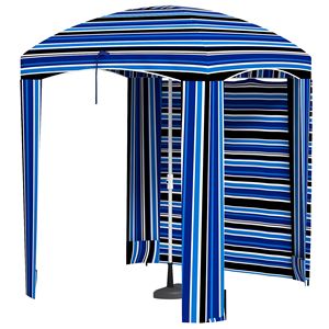 Gazebo Portatile Stile Cabana per Spiaggia, Impermeabile in Tessuto Oxford, Pali in Ferro e Acciaio, Finestre Ventilate, Balze Azzurre per Uso Estivo - Product Image 1