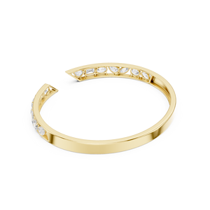 Bracelet jonc ouvert en or jaune de luxe avec diamants de laboratoire et diamants à taille mixte, bijoux fins pour femme - Product Image 3