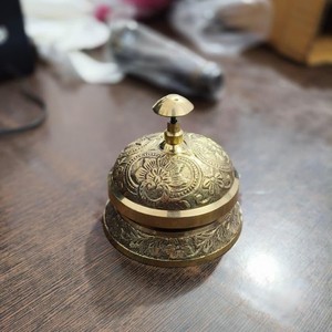 Premium Decorative Brass Desk Bell with Detailed Engraving Loud <b>Clear</b> Ring Tone for Hotel Reception Counter Office <b>Table</b> Display - Product Image 2