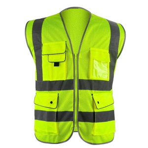 Chaleco de Seguridad Reflectante Amarillo Lime de Alta Visibilidad, Transpirable, con Cierre y Múltiples Bolsillos, para Guardias de Seguridad, Patrullaje y Trabajo - Product Image 1