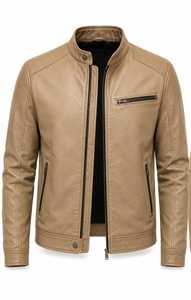 Chaqueta de Motociclista de Cuero para Hombre con Cuello Alto y Cierre de Cremallera - Product Image 3
