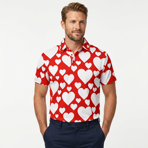Polo Casual de Punto de Manga Corta con Estampado Rojo y Blanco para Hombre - Product Image 4