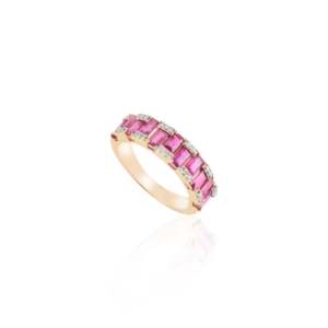 แหวนแต่งงานแบบครึ่งวงกลมประดับทับทิมและเพชรทองคำขาว 14K ปรับขนาดได้ - Product Image 2