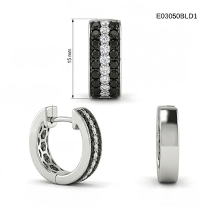 Striking 18K Solid White Gold Black and White Diamond Hoop <b>Earrings</b> 3-Row Pavé Hinged Huggies <b>Fine</b> Jewelry Wholesale - Product Image 6