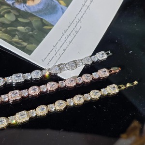 Silver 925 Mixed Shape Emerald Oval Pear Cut Bracelet, Iced Out Halo Diamond Chain, Luxury Anniversary Gift for Her - Product Image 4