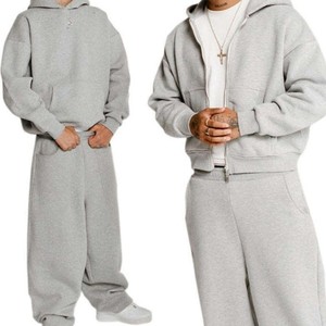 Factory Direct Sales Winter Men's Plus Size Heavyweight Breathable Eco-Friendly 100% Cotton Solid Casual Hooded Jogger <b>Tracksuit</b> - Product Image 2