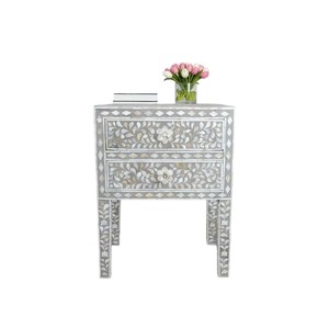 Capiz nightstand Luxury mother of pearl inlay bedside table 2 drawers white shell <b>night</b> <b>stand</b> for bedroom furniture decor - Product Image 3